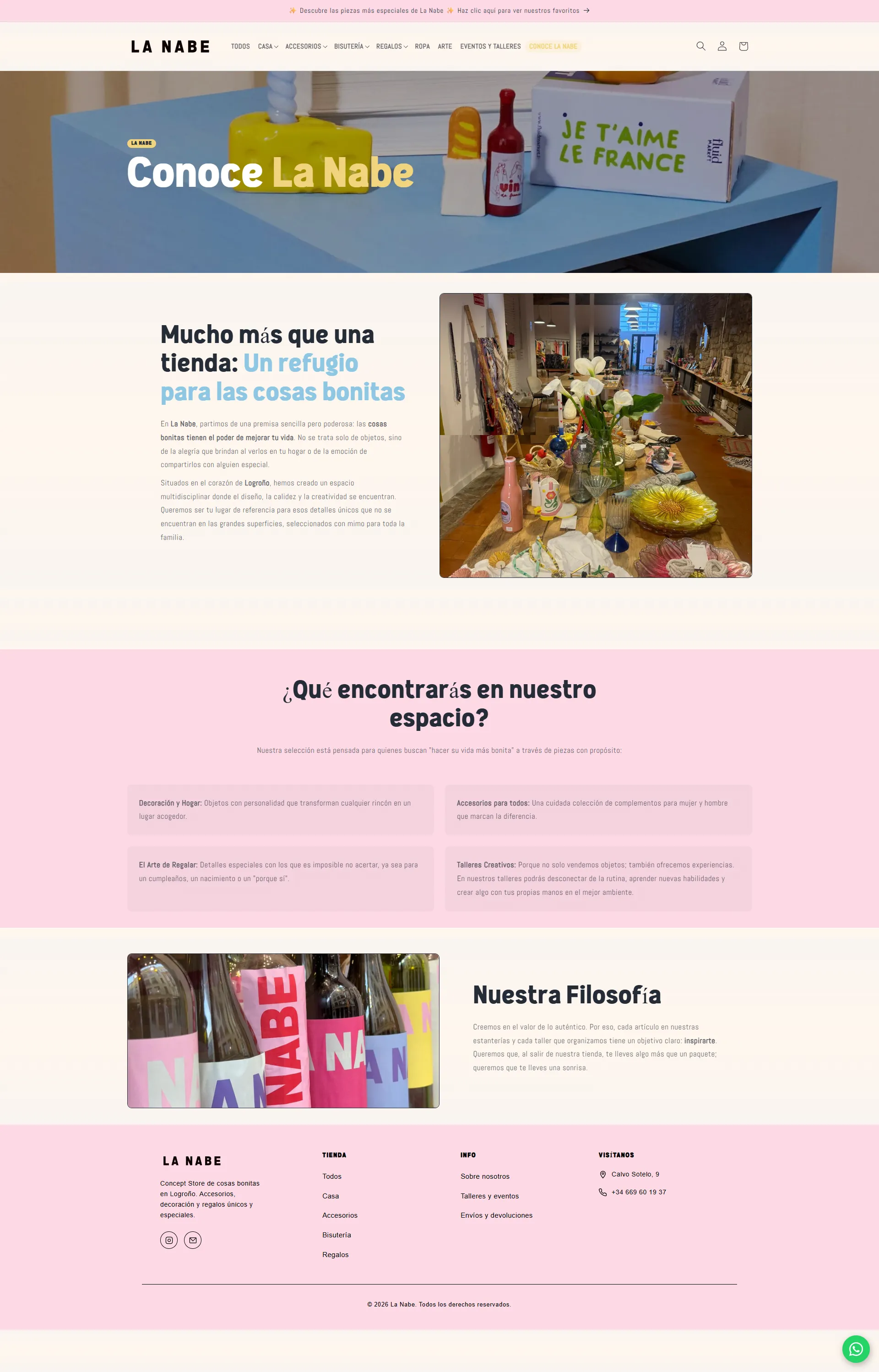 About page — brand story and concept store philosophy