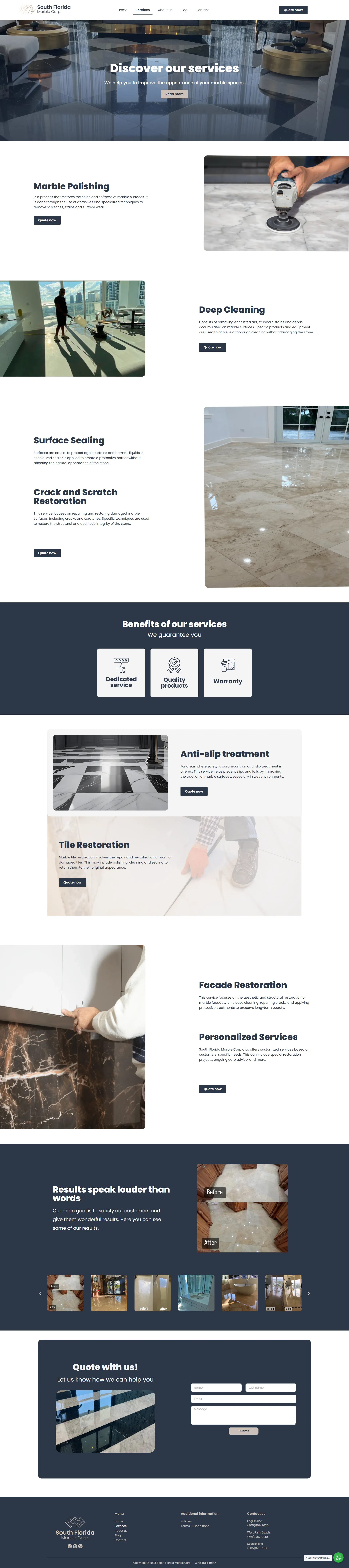 Service detail pages — eight restoration services